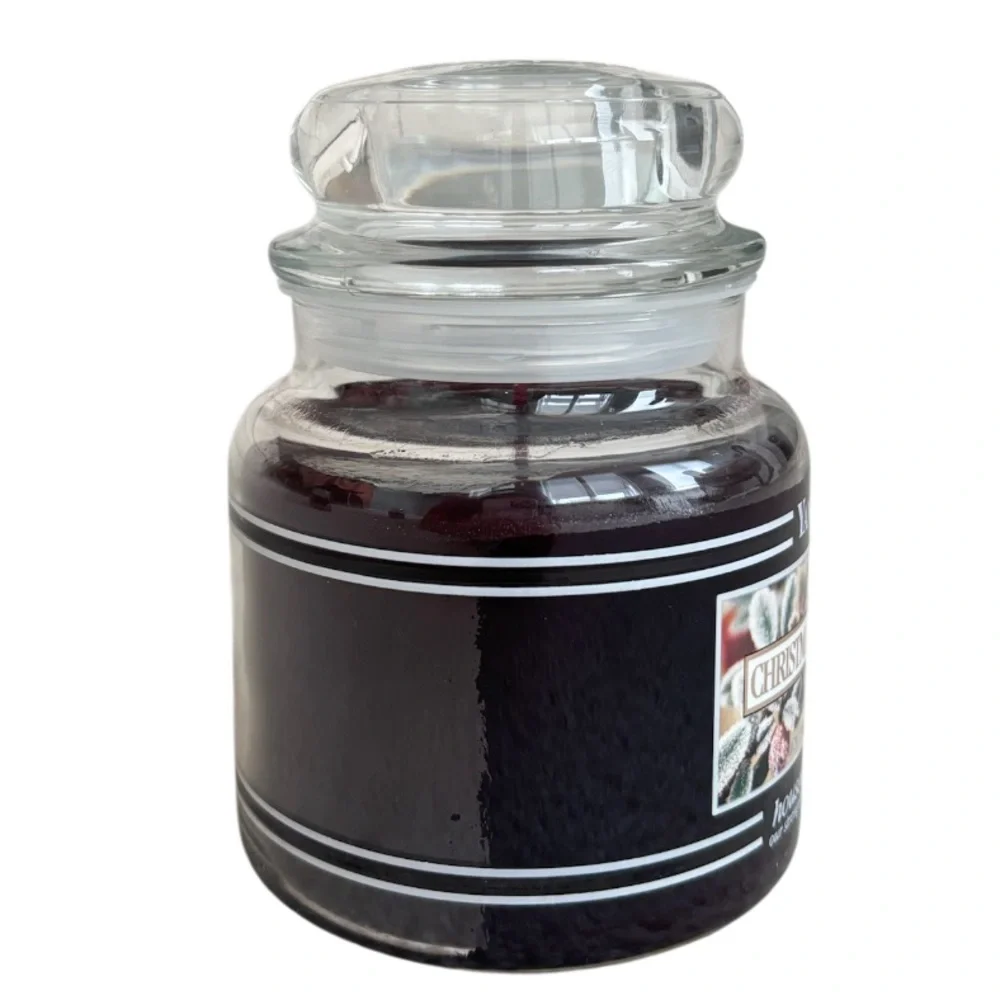 Yankee Candle Jar Christmas Berries Vintage Black Band Burgundy Deep Red 14.5 Oz